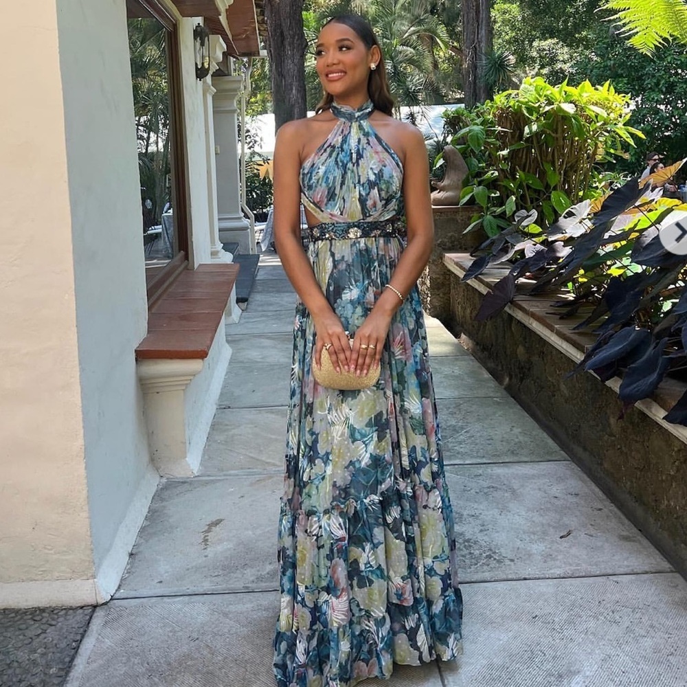 Anthropologie Mac Duggal Floral Halter Maxi Dress